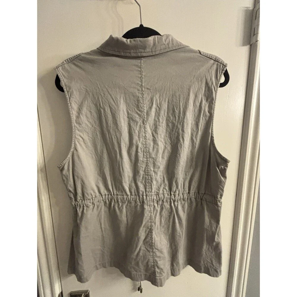 Baccini Beige Utility Safari Vest XL Zip Front Drawstring Waist Cargo‎ Pockets